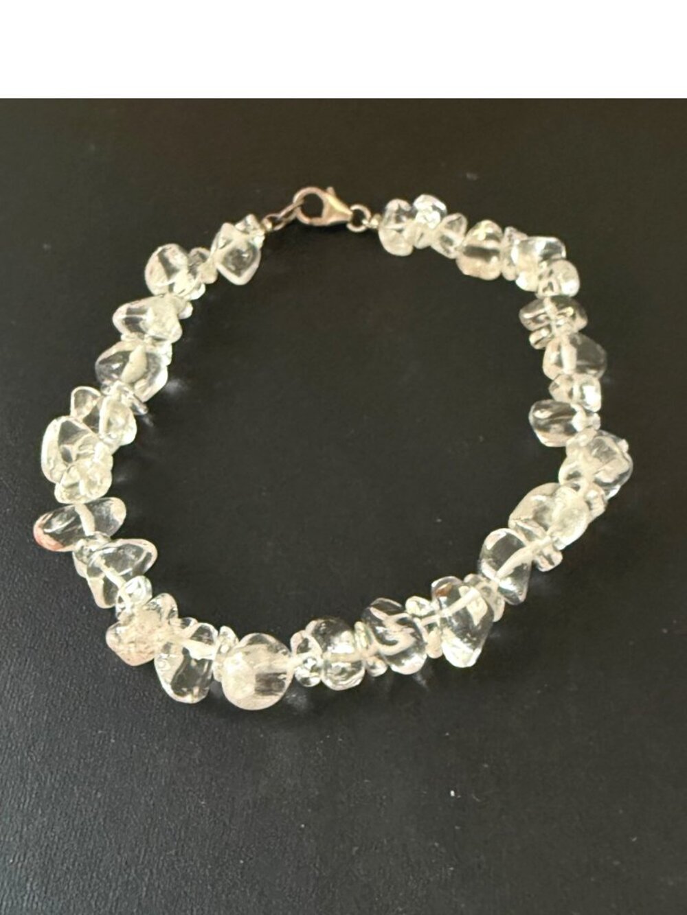 Bracelet Clear Quartz Chip Beads Stretch Healing Y2K Sterling Silver 8.5 inches